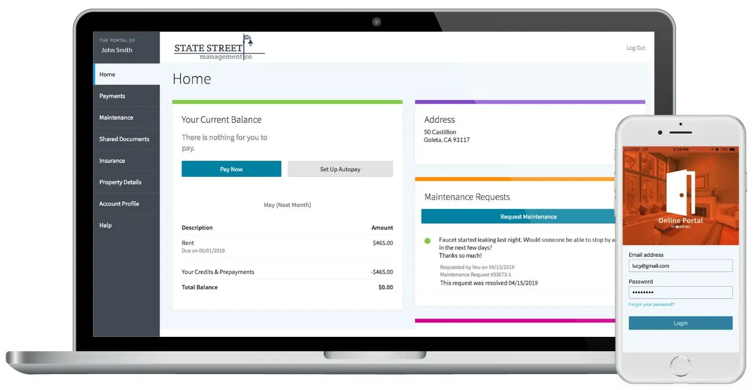 Online portal displayed on laptop and smartphone devices